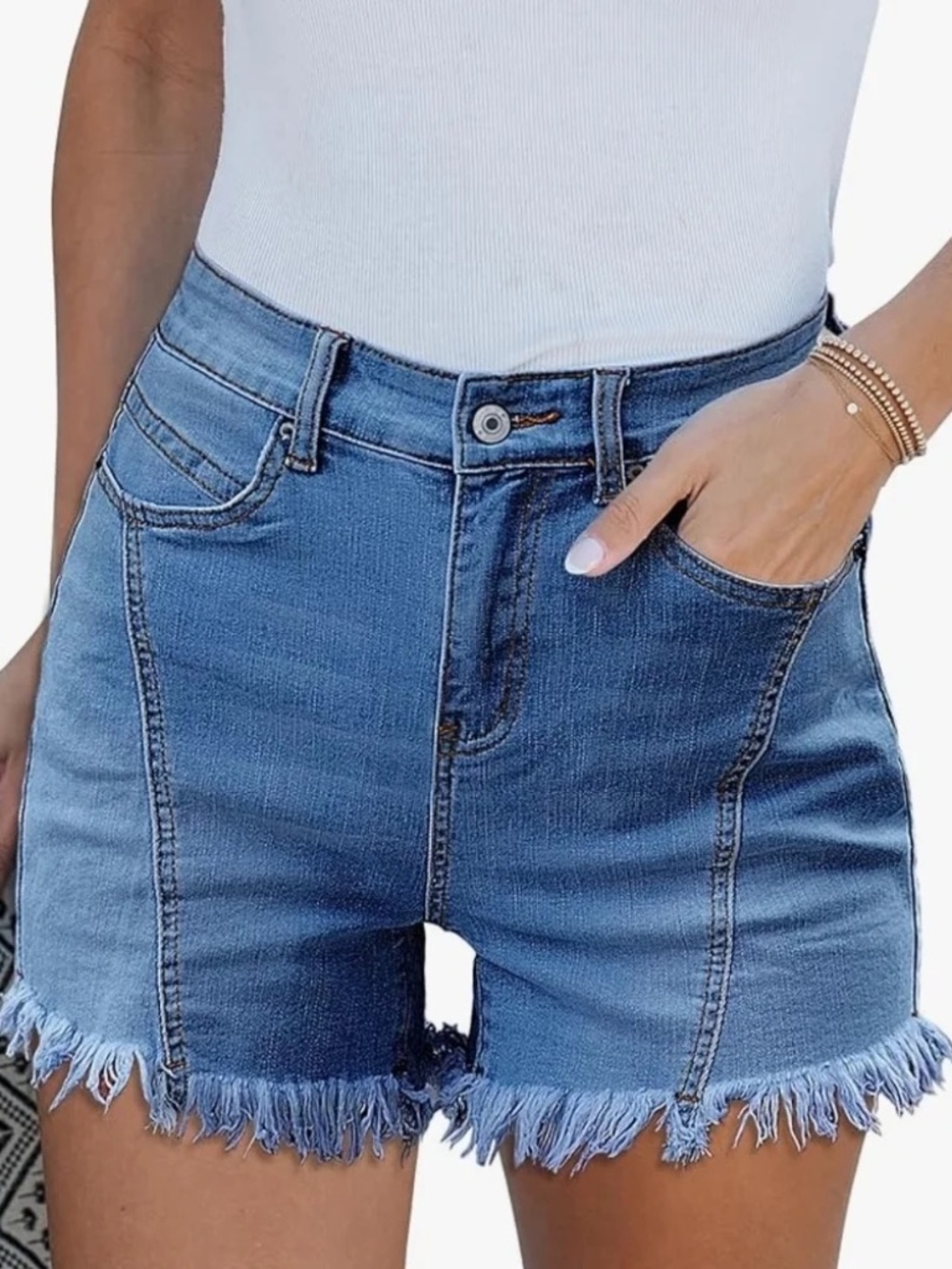 Luvamia Jean Shorts High Waisted Medium Frayed Hem